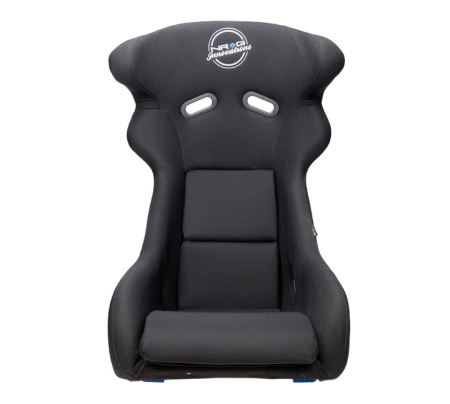 NRG FRP Bucket Seat – White Finish with Arrow Embroidery And Blue Side Mount Bracket | FRP-600WT