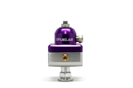Fuelab 575 High Pressure Adjustable Mini FPR Blocking 25-65 PSI (1) -6AN In (2) -6AN Out – Purple