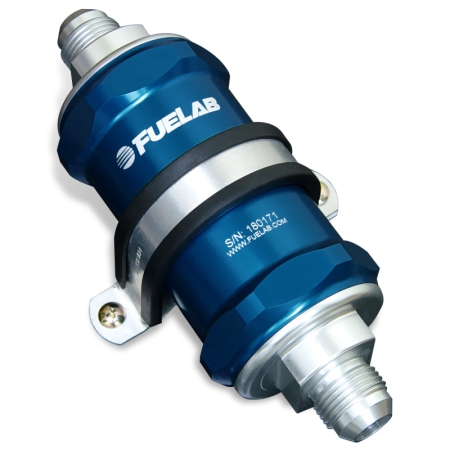 Fuelab 818 In-Line Fuel Filter Standard -6AN In/-8AN Out 40 Micron Stainless – Blue