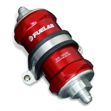 Fuelab 818 In-Line Fuel Filter Standard -8AN In/Out 40 Micron Stainless – Red