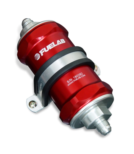 Fuelab 818 In-Line Fuel Filter Standard -8AN In/Out 40 Micron Stainless – Red
