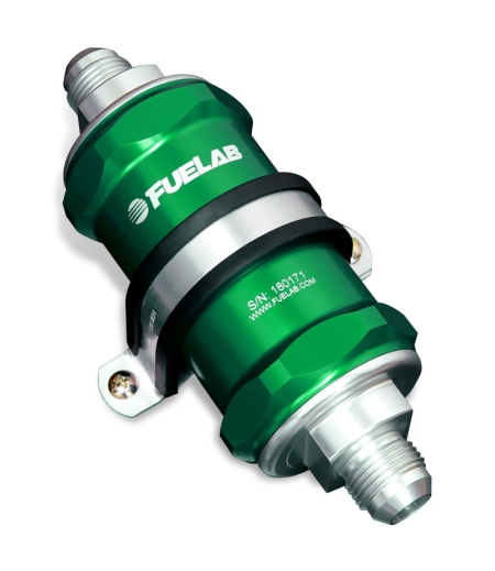 Fuelab 818 In-Line Fuel Filter Standard -8AN In/-6AN Out 10 Micron Fabric – Green