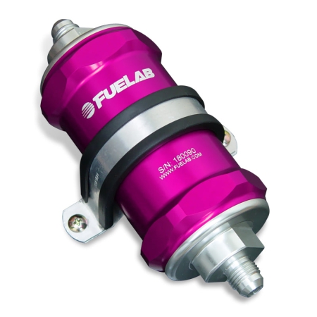 Fuelab 818 In-Line Fuel Filter Standard -8AN In/-12AN Out 40 Micron Stainless – Purple