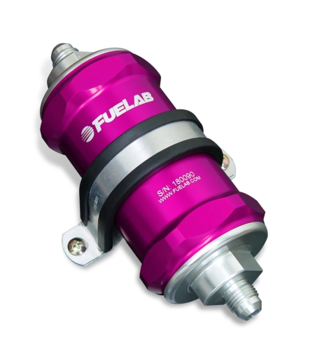 Fuelab 818 In-Line Fuel Filter Standard -6AN In/Out 40 Micron Stainless – Purple