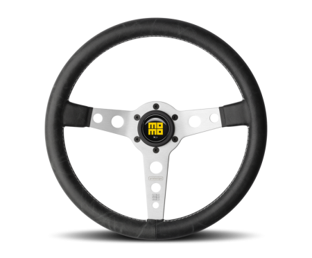 Momo Prototipo Steering Wheel 350 mm – Black Leather/White Stitch/Brshd Spokes