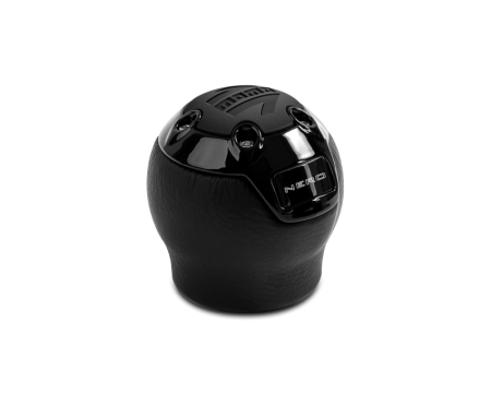Momo Nero Shift Knob – Black Leather, Black Chrome Insert, with Reverse Lockout