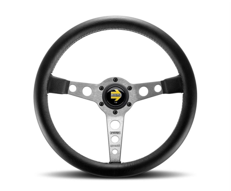 Momo Prototipo Steering Wheel 350 mm – Black Leather/Wht Stitch/Brshd Spokes