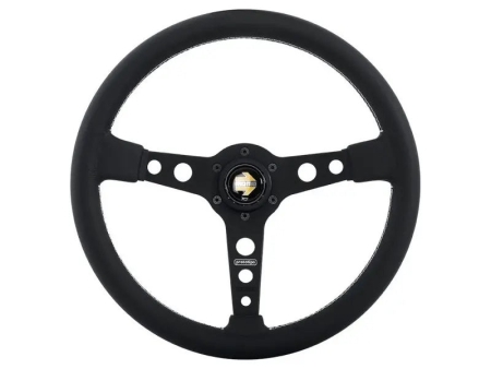 Momo Prototipo Steering Wheel 370 mm – Black Leather/White Stitch/Brushed Black Ano Spokes