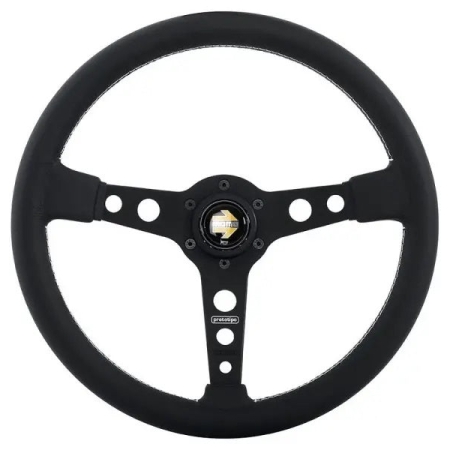 Momo Prototipo Steering Wheel 370 mm – Black Leather/White Stitch/Brushed Black Ano Spokes