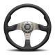 Momo Retro Steering Wheel 360 mm – 4 Black Leather/Wht Stitch/Brshd Spokes