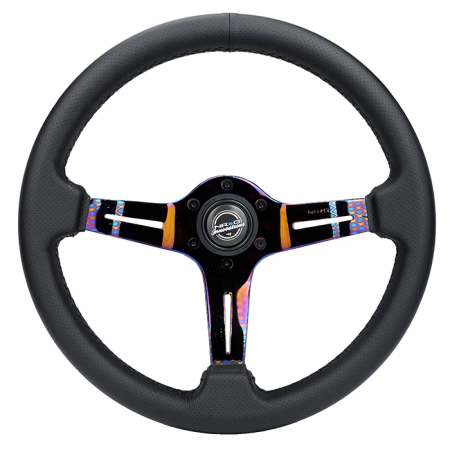 NRG Light Weight Gaming Steering Wheel – Splitz NeoChrome Silver Spokes Perforated Leather