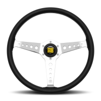 Momo California Steering Wheel 360 mm – Black Leather/White Stitch/Pol Spokes