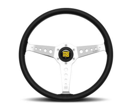 Momo California Steering Wheel 360 mm – Black Leather/White Stitch/Pol Spokes