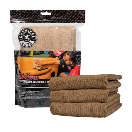 Chemical Guys Workhorse Professional Microfiber Towel – 16in x 16in – Tan – 3 Pack