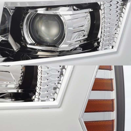 AlphaRex 07-13 Chevy 1500 LUXX LED Proj Headlights Plank Design Chrome w/ Activ Light/Seq Signal/DRL