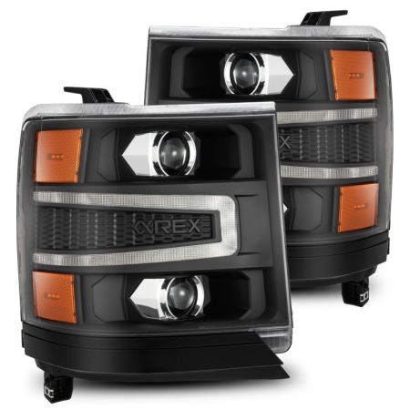 AlphaRex 16-18 Chevy 1500HD LUXX LED Proj Headlights BK w/Seq Actvn Light / SeqSig (Req PN 810023)