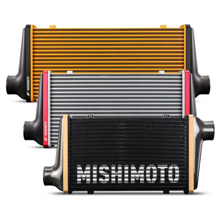Mishimoto Matte Carbon Fiber Intercooler – 450mm Gold Core – Straight Flow tanks – Blue V-Band