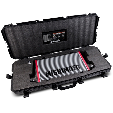 Mishimoto Gloss Carbon Fiber Intercooler – 450mm Gold Core – Offset Flow tanks – Red V-Band