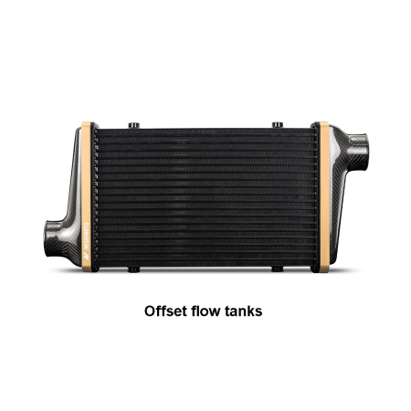 Mishimoto Gloss Carbon Fiber Intercooler – 525mm Gold Core – Offset Flow tanks – Purple V-Band
