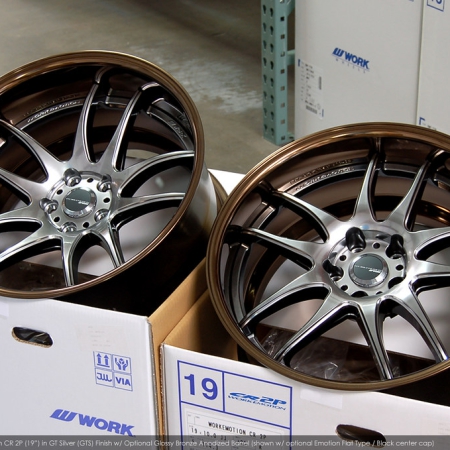 Work CR 2P, 18×8.5 +15, 5×114.3, Step Rim, A Disk, GTS Silver Face, Glossy Bronze Anodized Barrel
