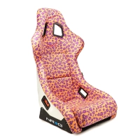 NRG FRP Bucket Seat PRISMA – SAVAGE Edition w/ White Pearlized Back Wild Thronberry Leopard Print – Large
