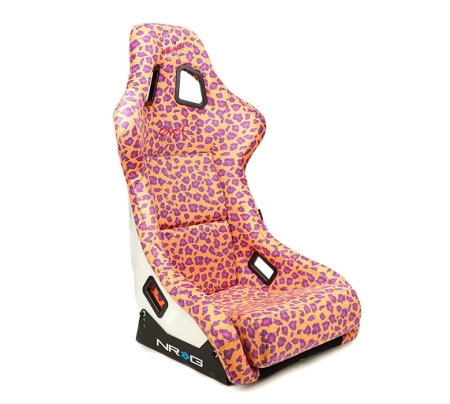 NRG FRP Bucket Seat PRISMA – SAVAGE Edition w/ White Pearlized Back Wild Thronberry Leopard Print – Large
