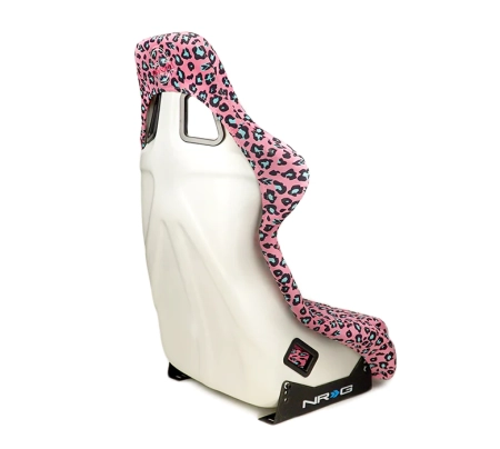 NRG FRP Bucket Seat PRISMA- SAVAGE Edition w/ White Pearlized Back Cheetah Print- Medium