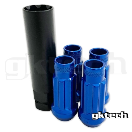 GKTech OPEN ENDED LOCK NUTS (SET OF 4 + SOCKET) – M12x1.25 Blue
