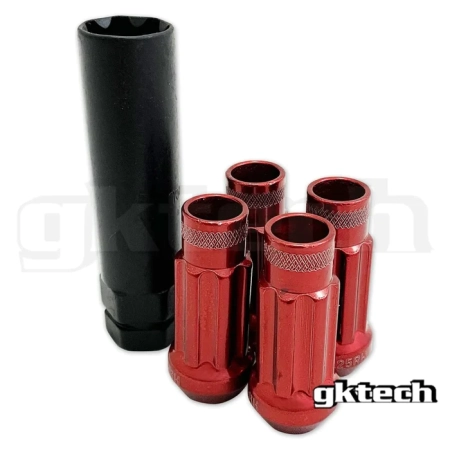 GKTech OPEN ENDED LOCK NUTS (SET OF 4 + SOCKET) – M12x1.25 Red