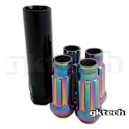 GKTech OPEN ENDED LOCK NUTS (SET OF 4 + SOCKET) – M12x1.25 Neo Chrome