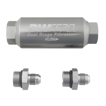 Deatschwerks -6AN, 10 micron, 70mm compact in-line fuel filter kit
